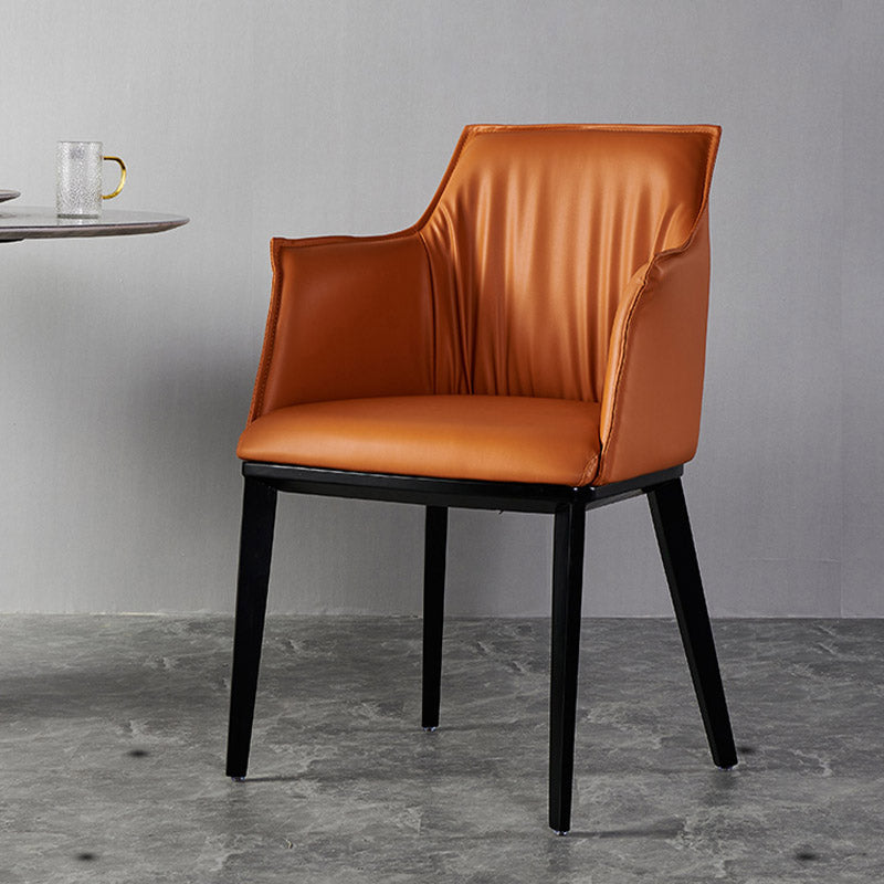 Modern Style Arm Chair Faux Leather Solid Back Dining Room Chair for Indoor