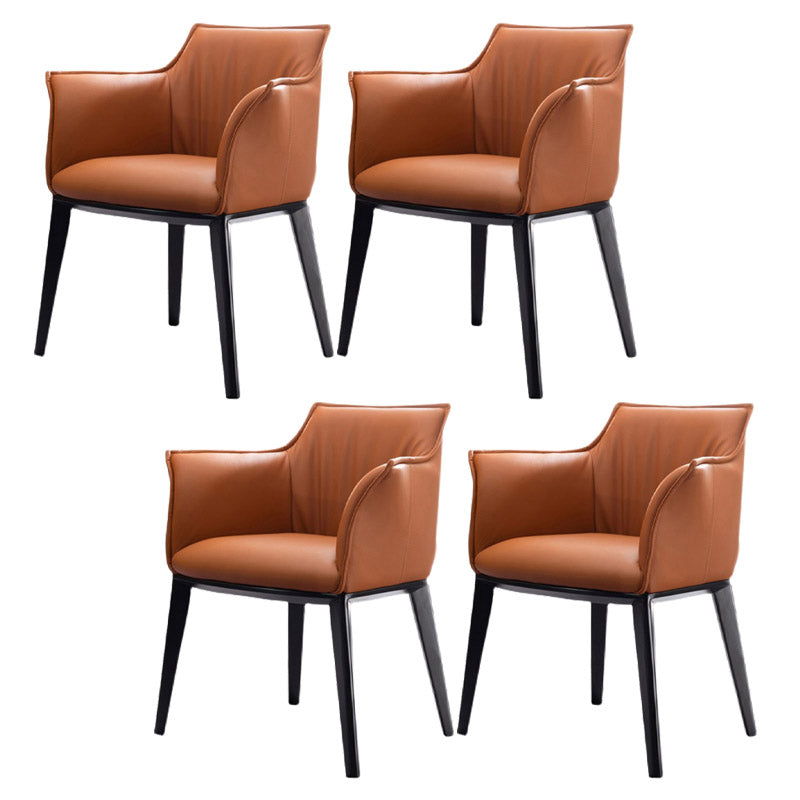 Modern Style Arm Chair Faux Leather Solid Back Dining Room Chair for Indoor