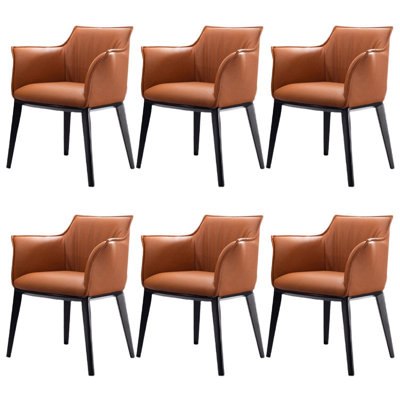 Modern Style Arm Chair Faux Leather Solid Back Dining Room Chair for Indoor