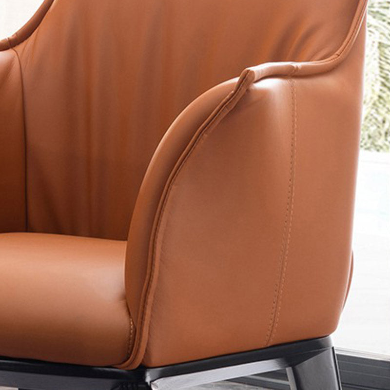 Modern Style Arm Chair Faux Leather Solid Back Dining Room Chair for Indoor