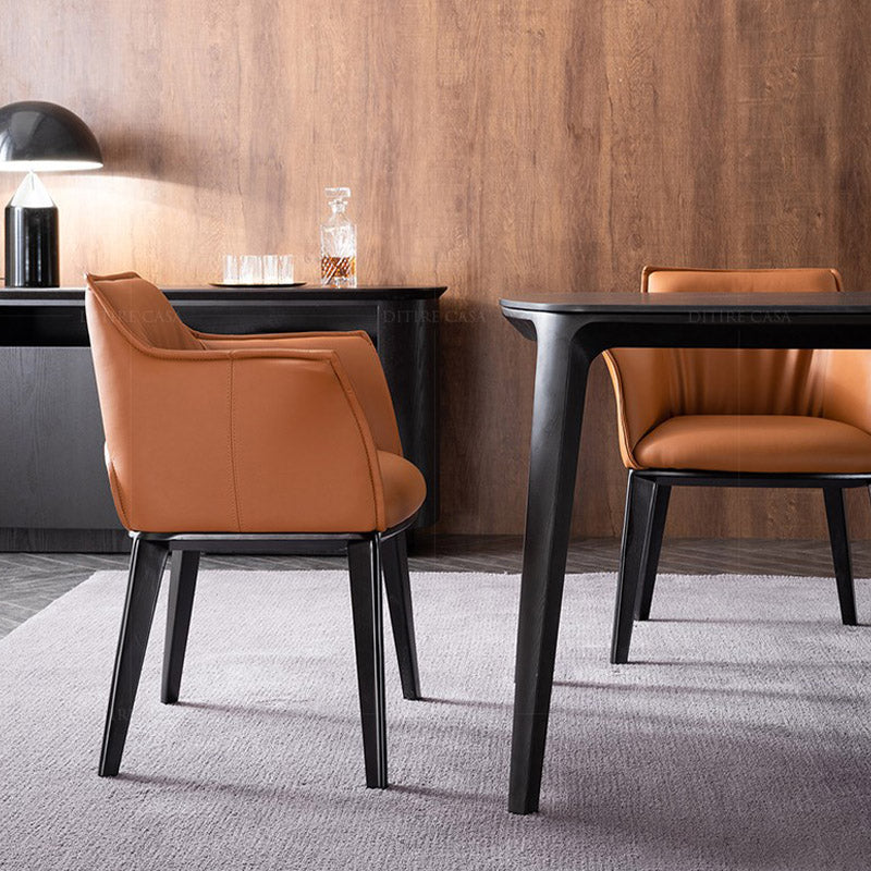 Modern Style Arm Chair Faux Leather Solid Back Dining Room Chair for Indoor