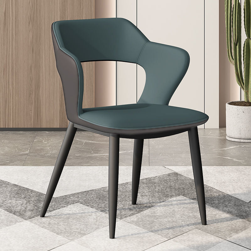 Faux Leather Dining Chairs Modern Style Open Back Arm Chair for Dining Room