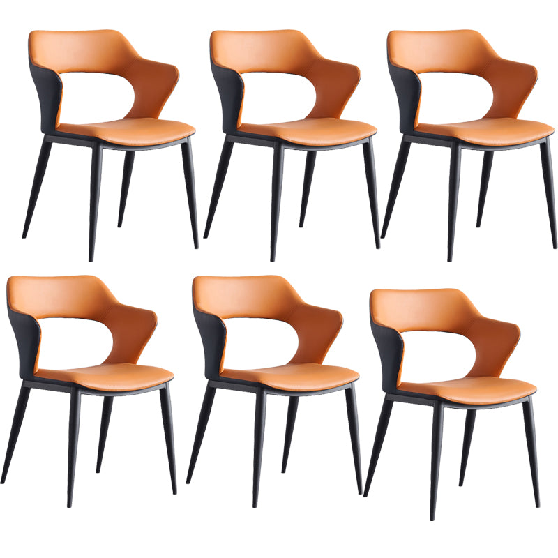 Faux Leather Dining Chairs Modern Style Open Back Arm Chair for Dining Room