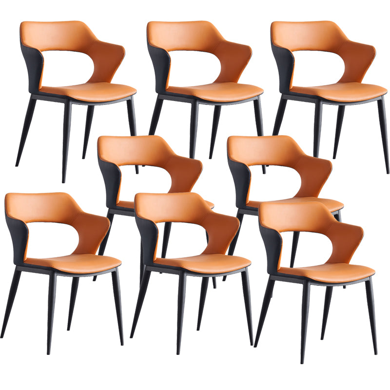 Faux Leather Dining Chairs Modern Style Open Back Arm Chair for Dining Room