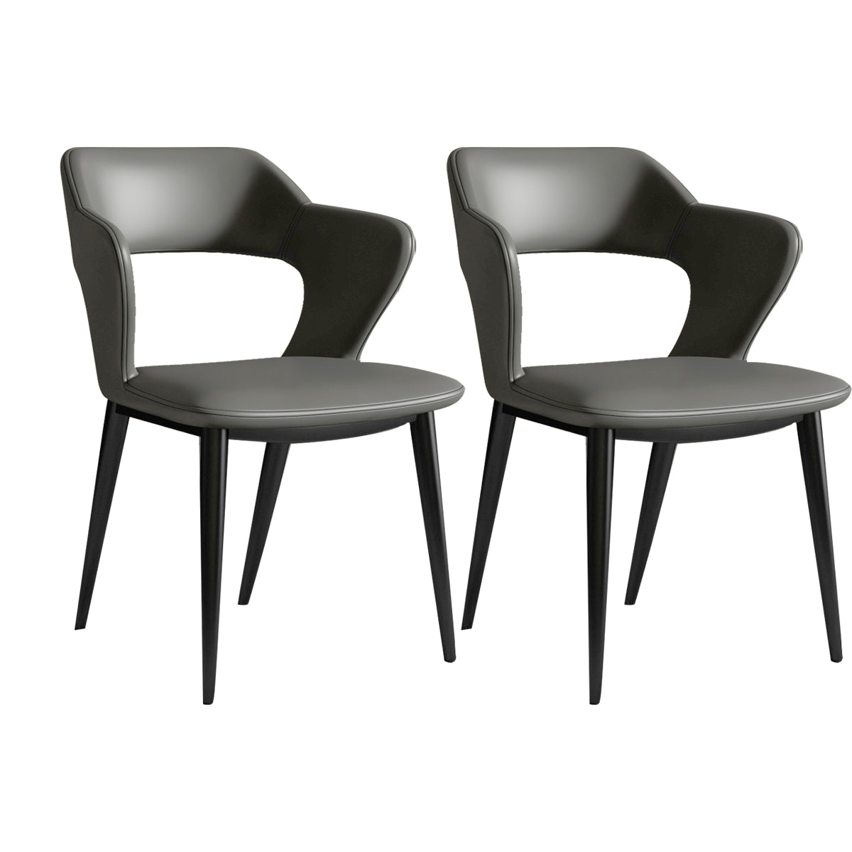 Faux Leather Dining Chairs Modern Style Open Back Arm Chair for Dining Room