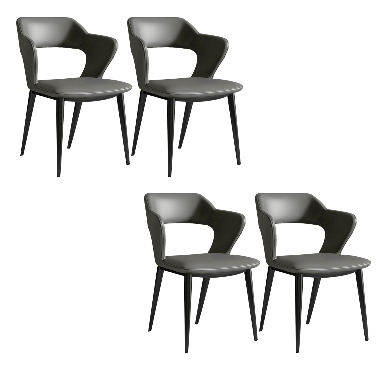 Faux Leather Dining Chairs Modern Style Open Back Arm Chair for Dining Room
