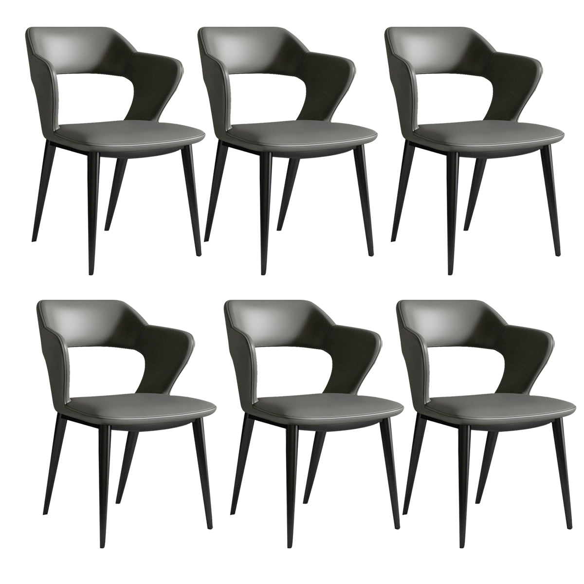 Faux Leather Dining Chairs Modern Style Open Back Arm Chair for Dining Room