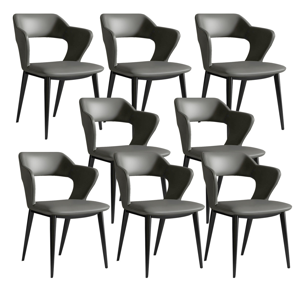 Faux Leather Dining Chairs Modern Style Open Back Arm Chair for Dining Room