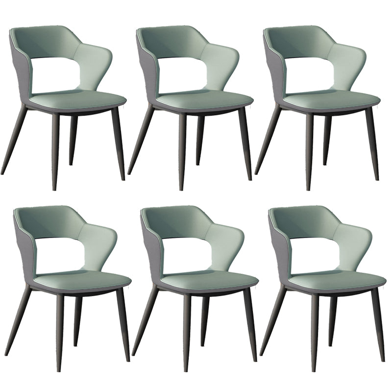 Faux Leather Dining Chairs Modern Style Open Back Arm Chair for Dining Room