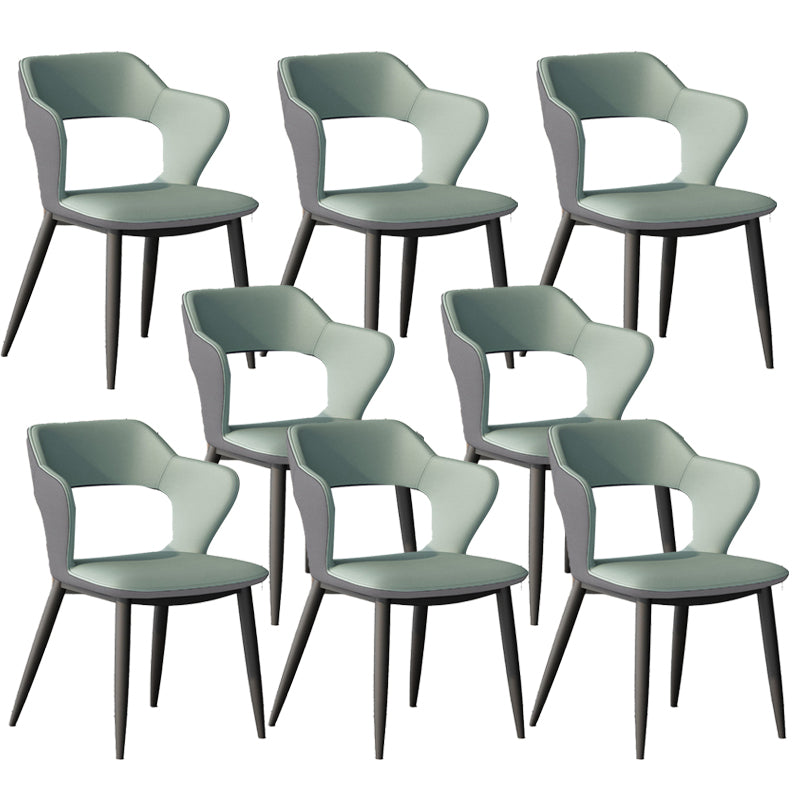 Faux Leather Dining Chairs Modern Style Open Back Arm Chair for Dining Room