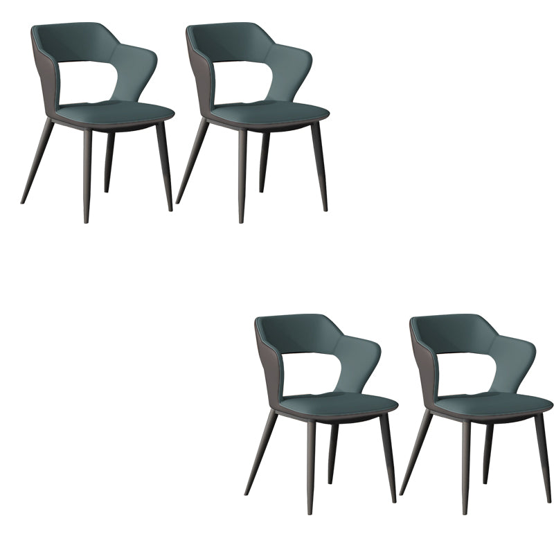 Faux Leather Dining Chairs Modern Style Open Back Arm Chair for Dining Room