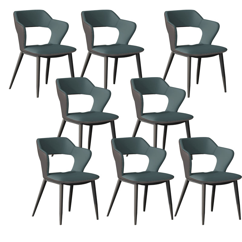 Faux Leather Dining Chairs Modern Style Open Back Arm Chair for Dining Room