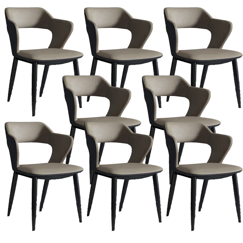 Faux Leather Dining Chairs Modern Style Open Back Arm Chair for Dining Room
