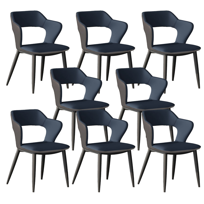 Faux Leather Dining Chairs Modern Style Open Back Arm Chair for Dining Room