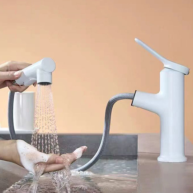 Modern Vessel Sink Faucet Copper 1-Handle Low Arc Retractable Vessel Faucet for Bathroom