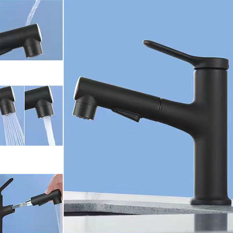 Modern Vessel Sink Faucet Copper 1-Handle Low Arc Retractable Vessel Faucet for Bathroom