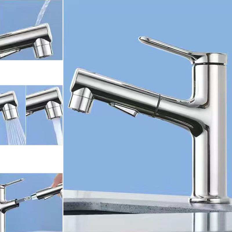 Modern Vessel Sink Faucet Copper 1-Handle Low Arc Retractable Vessel Faucet for Bathroom