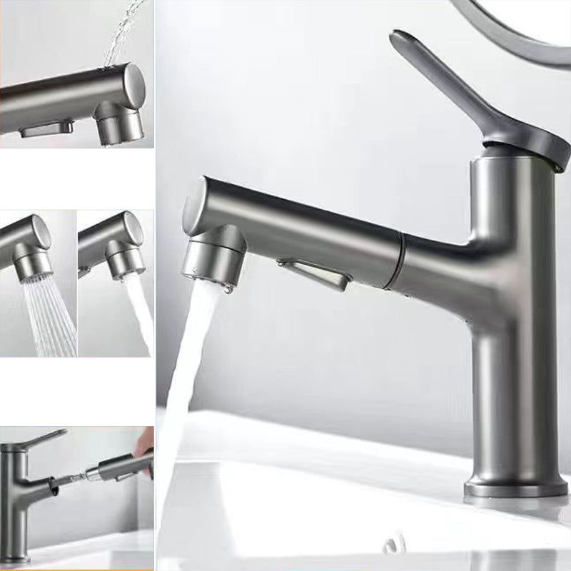 Modern Vessel Sink Faucet Copper 1-Handle Low Arc Retractable Vessel Faucet for Bathroom