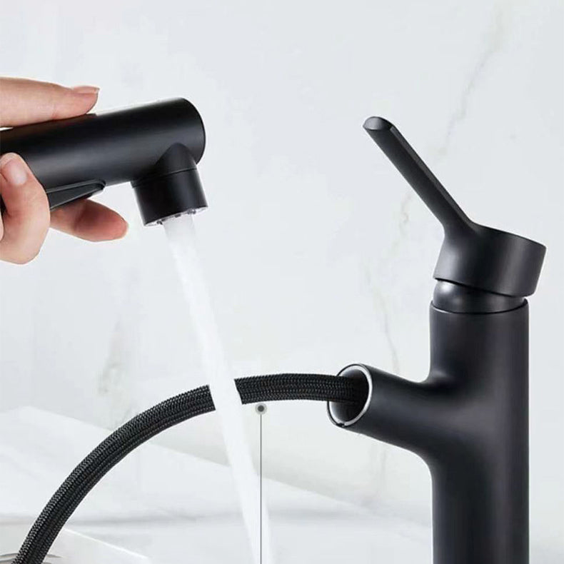 Modern Vessel Sink Faucet Copper 1-Handle Low Arc Retractable Vessel Faucet for Bathroom