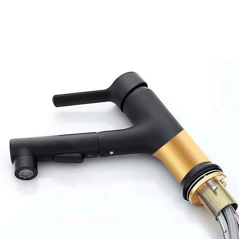 Modern Vessel Sink Faucet Copper 1-Handle Low Arc Retractable Vessel Faucet for Bathroom