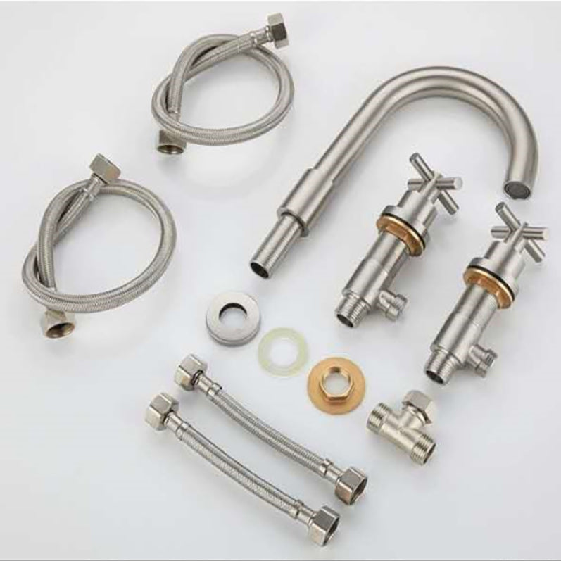 Stainless Steel Sink Faucet Circular Cross Handles Faucet for Bathroom