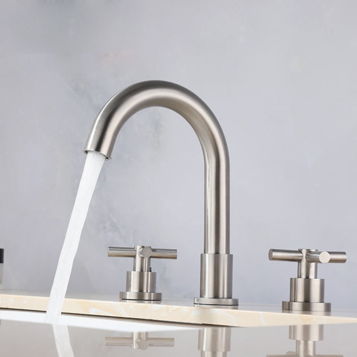 Stainless Steel Sink Faucet Circular Cross Handles Faucet for Bathroom