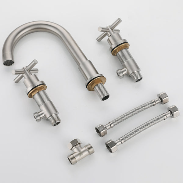 Stainless Steel Sink Faucet Circular Cross Handles Faucet for Bathroom
