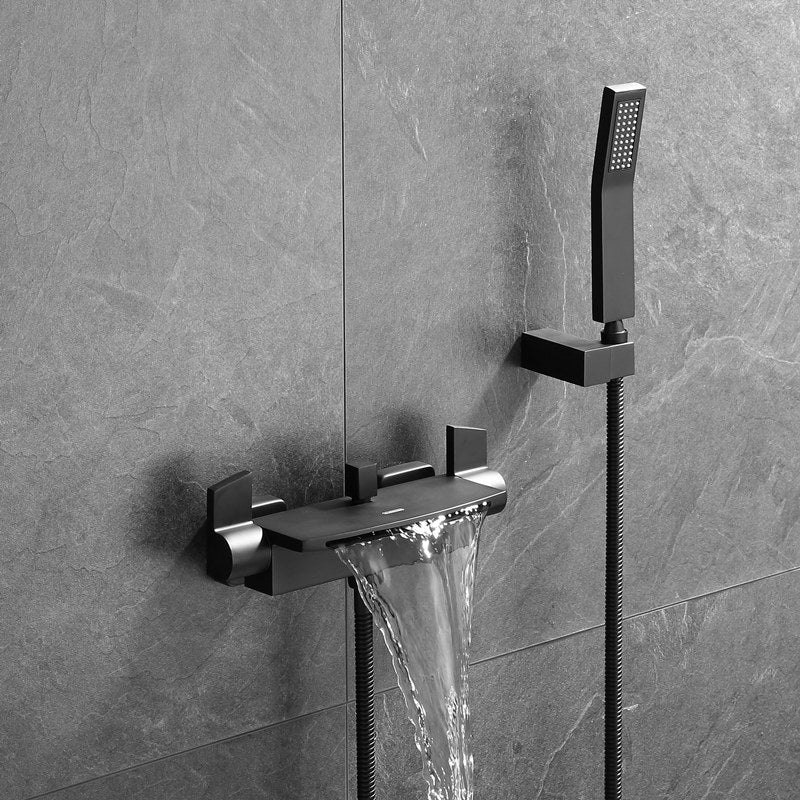 Wall Mounted Metal Tub Filler Low Arc Waterfall Bathroom Tub Faucet Trim