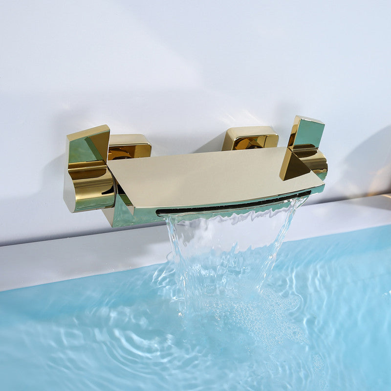 Wall Mounted Metal Tub Filler Low Arc Waterfall Bathroom Tub Faucet Trim