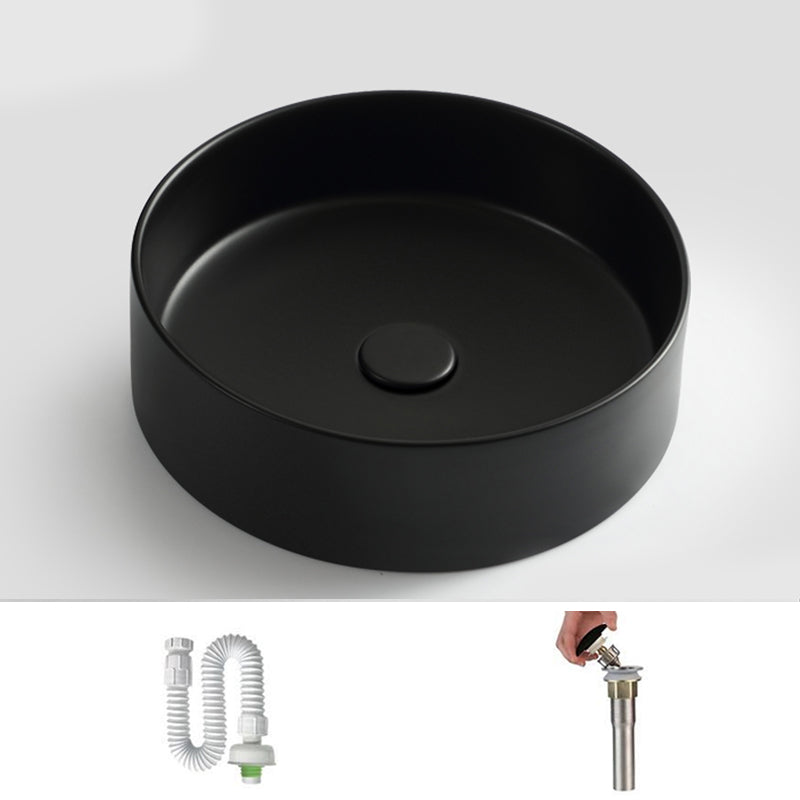 Modern Vessel Bathroom Sink Round Porcelain with Pop-Up Drain Basin Sink