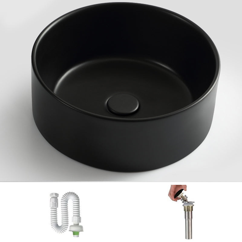 Modern Vessel Bathroom Sink Round Porcelain with Pop-Up Drain Basin Sink