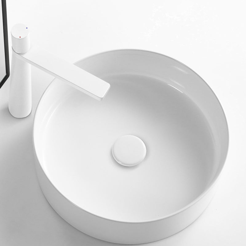 Modern Vessel Bathroom Sink Round Porcelain with Pop-Up Drain Basin Sink