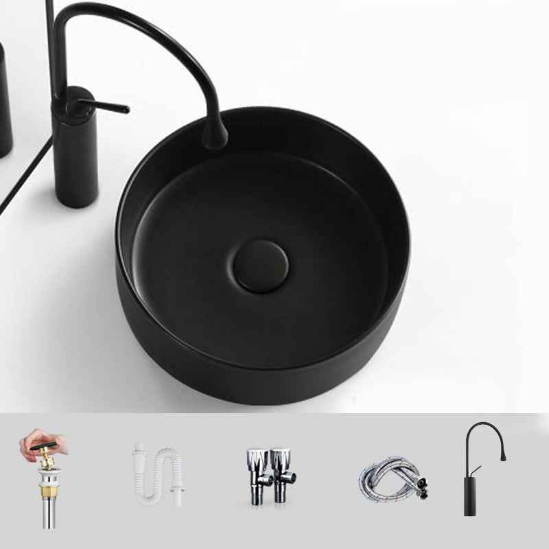 Modern Vessel Bathroom Sink Round Porcelain with Pop-Up Drain Basin Sink
