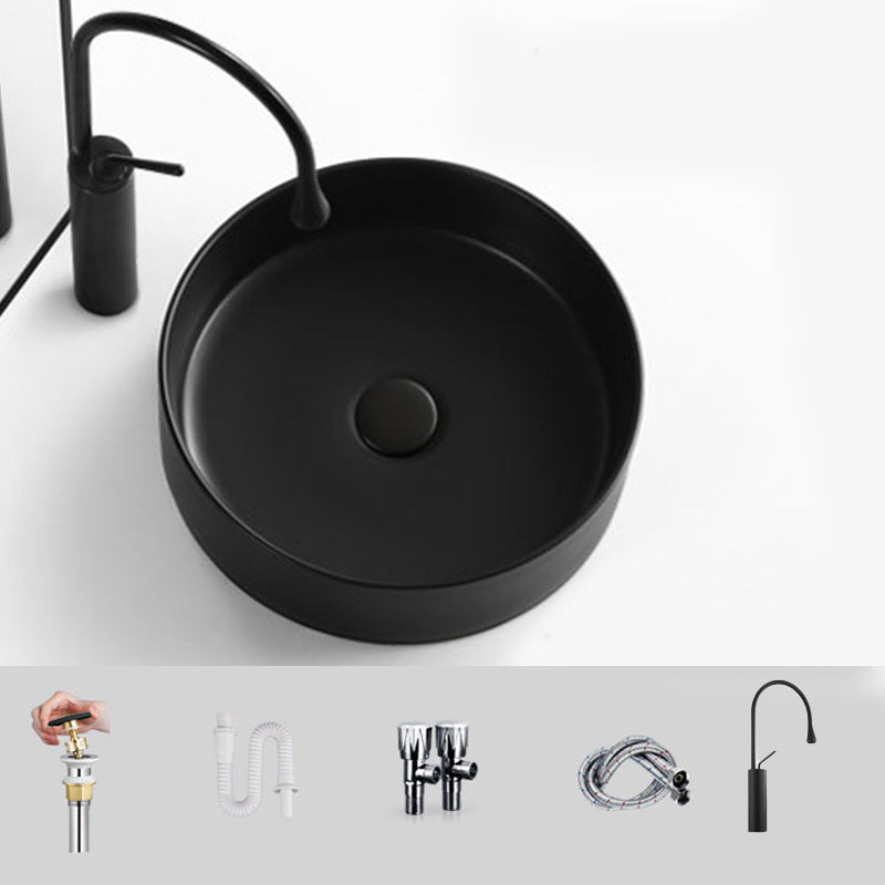 Modern Vessel Bathroom Sink Round Porcelain with Pop-Up Drain Basin Sink