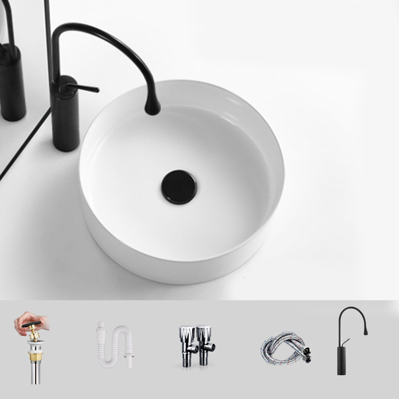 Modern Vessel Bathroom Sink Round Porcelain with Pop-Up Drain Basin Sink