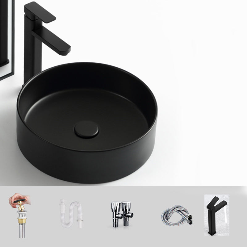 Modern Vessel Bathroom Sink Round Porcelain with Pop-Up Drain Basin Sink