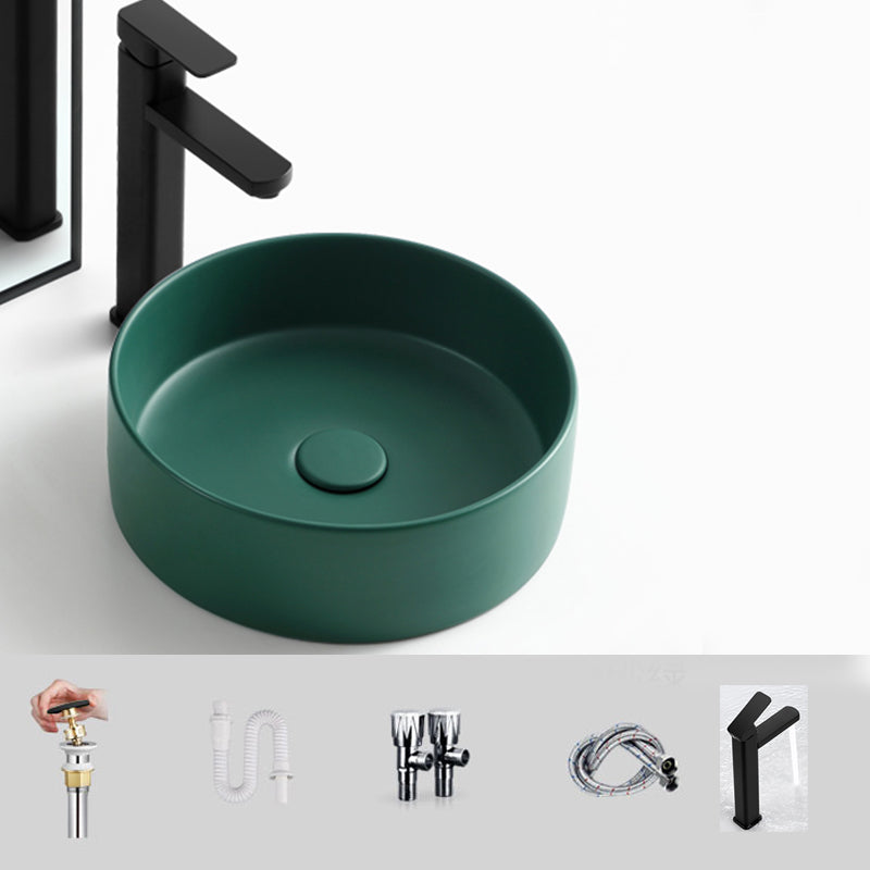 Modern Vessel Bathroom Sink Round Porcelain with Pop-Up Drain Basin Sink