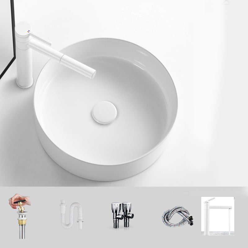 Modern Vessel Bathroom Sink Round Porcelain with Pop-Up Drain Basin Sink