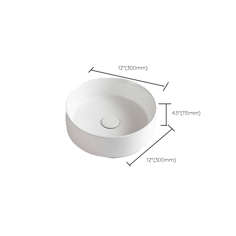 Modern Vessel Bathroom Sink Round Porcelain with Pop-Up Drain Basin Sink