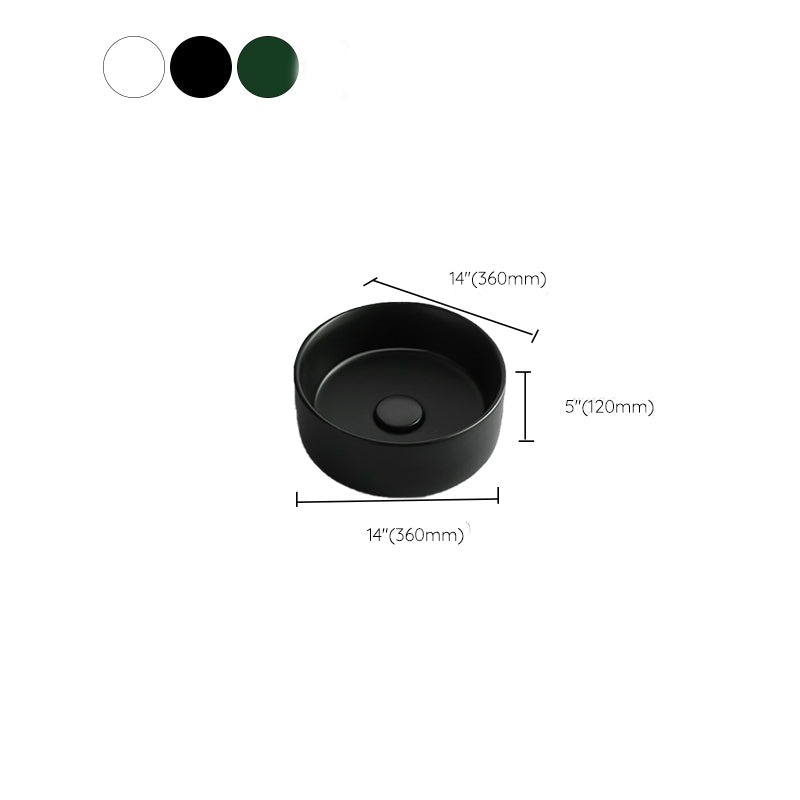 Modern Vessel Bathroom Sink Round Porcelain with Pop-Up Drain Basin Sink