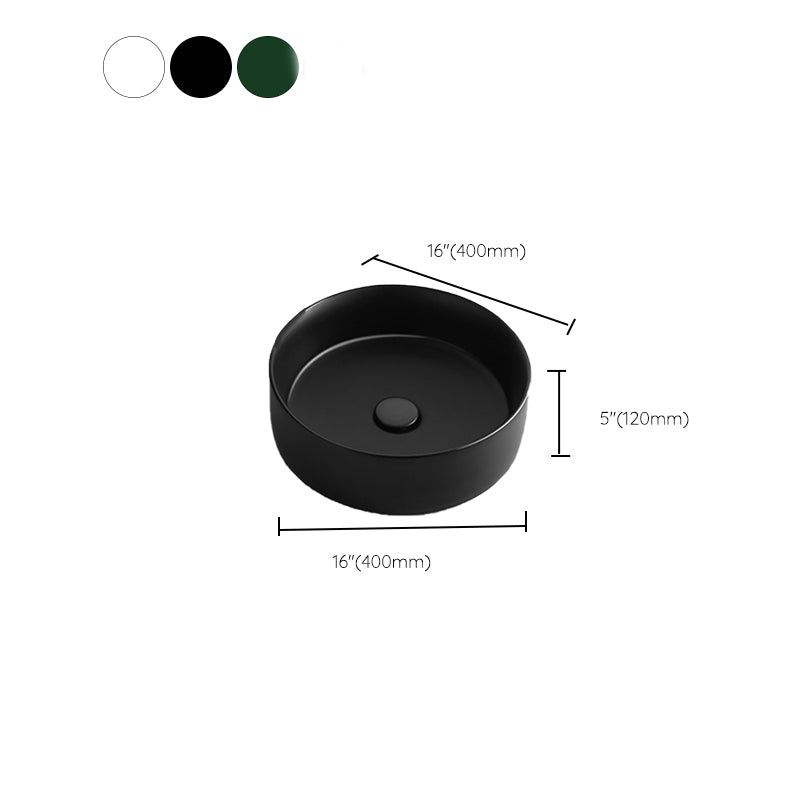 Modern Vessel Bathroom Sink Round Porcelain with Pop-Up Drain Basin Sink