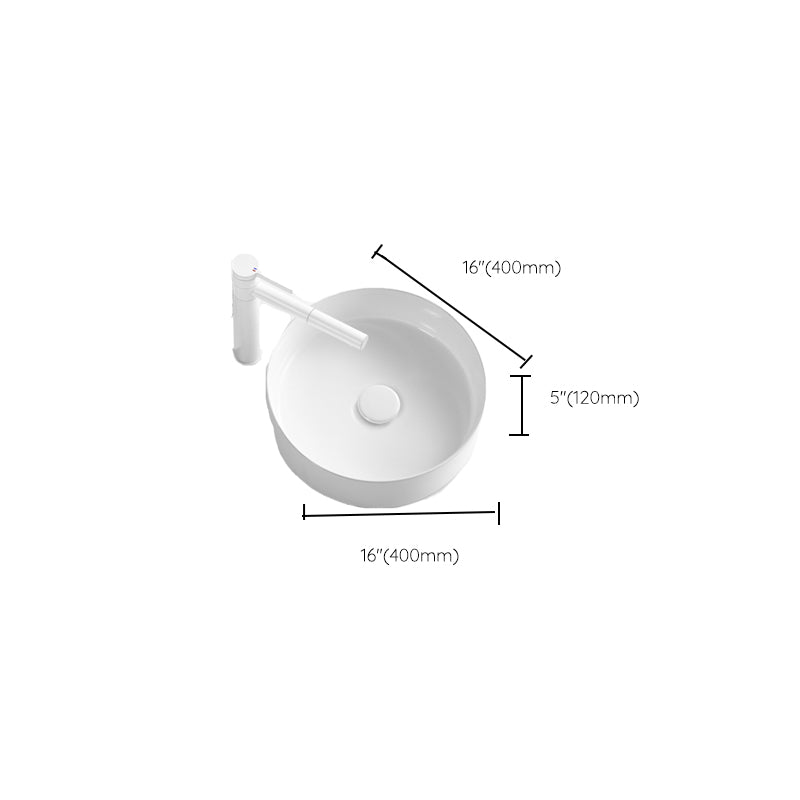 Modern Vessel Bathroom Sink Round Porcelain with Pop-Up Drain Basin Sink
