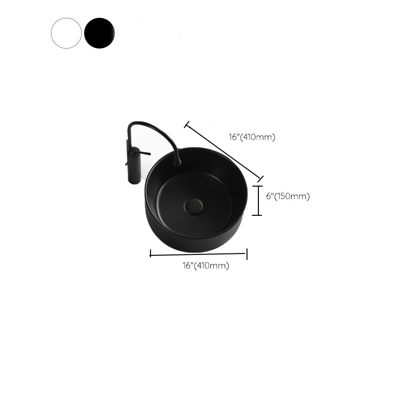 Modern Vessel Bathroom Sink Round Porcelain with Pop-Up Drain Basin Sink