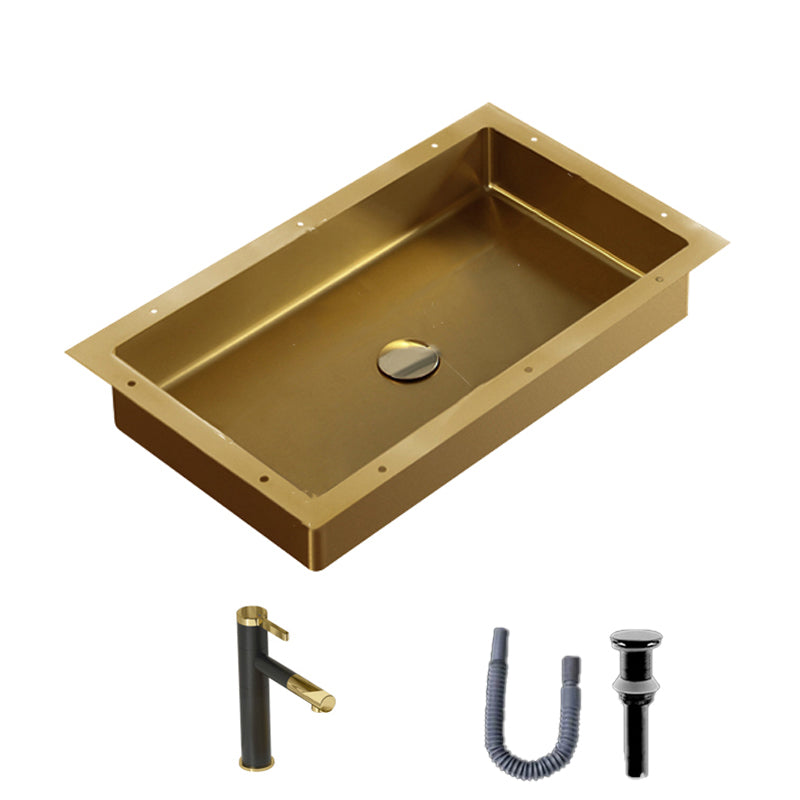 Modern Bathroom Sink Rectangular Metal Drop-in Bathroom Sink with Pop-Up Drain
