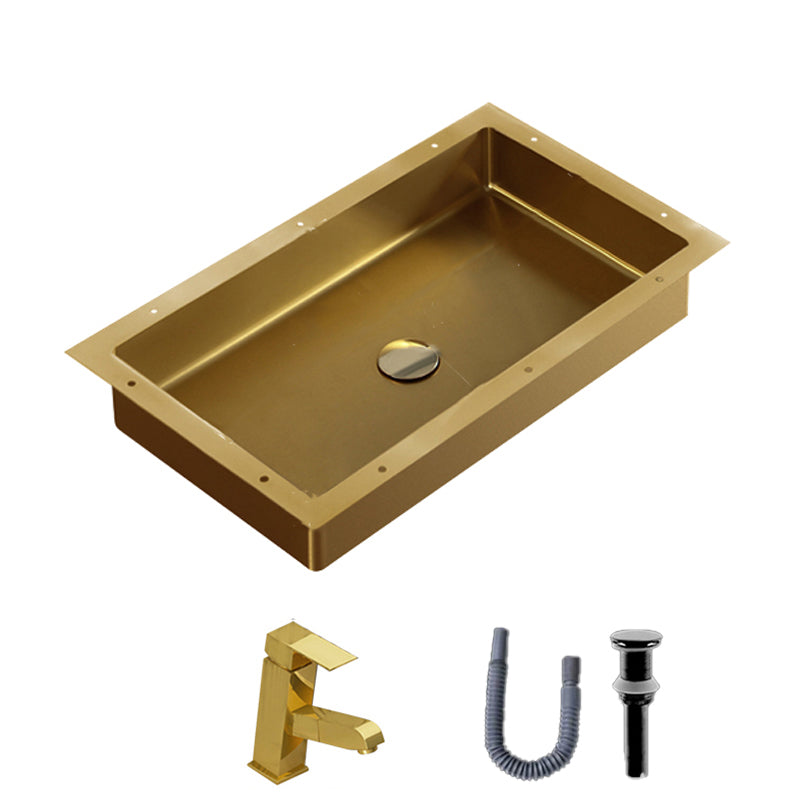 Modern Bathroom Sink Rectangular Metal Drop-in Bathroom Sink with Pop-Up Drain