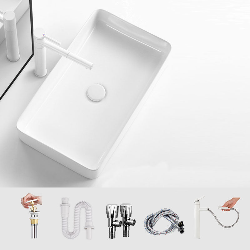 White Bathroom Sink Ceramic Rectangular Bathroom Sink with Faucet