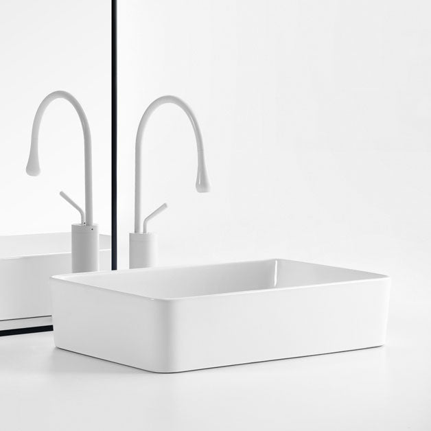 White Bathroom Sink Ceramic Rectangular Bathroom Sink with Faucet