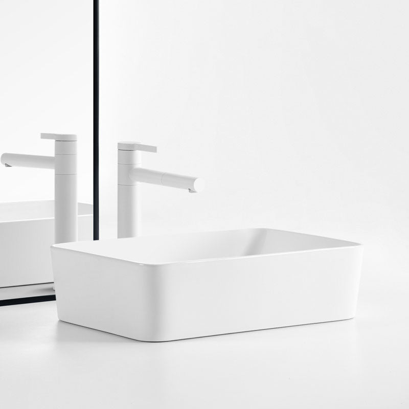 White Bathroom Sink Ceramic Rectangular Bathroom Sink with Faucet