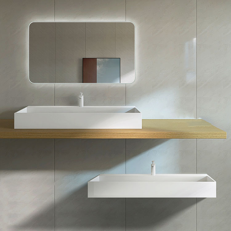 Contemporary Bathroom Sink Man Made Rock Rectangular Vessel Sink with Pop-Up Drain