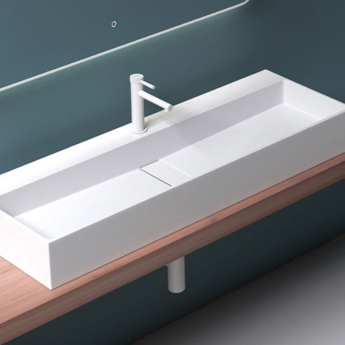 Contemporary Bathroom Sink Man Made Rock Rectangular Vessel Sink with Pop-Up Drain